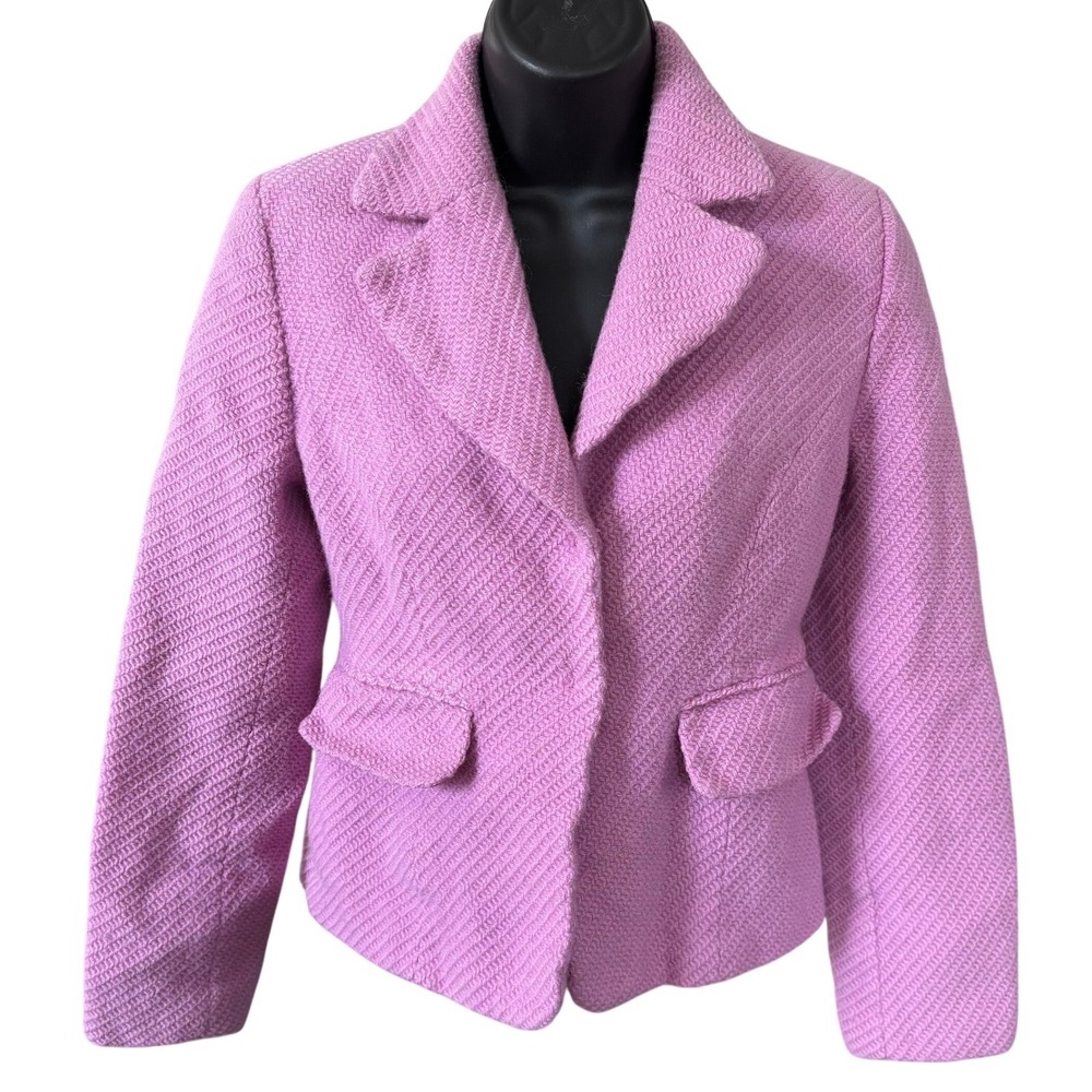 Ann Taylor 100% Wool Tweed‎ Blazer Sz 4 Pink Preppy Barbie